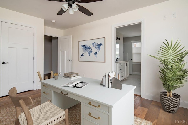1031 Tori Ct, Forest, VA 24551 - home office with a ceiling fan, wood finished floors, and baseboards