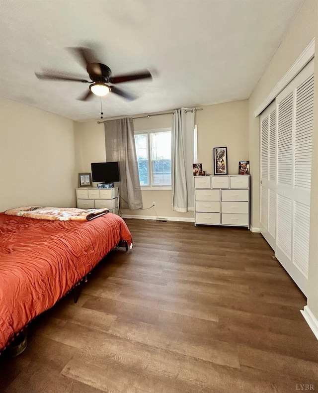 3101 Link Rd Unit 36, Lynchburg, VA 24503 - bedroom with wood finished floors, baseboards, ceiling fan, and a closet