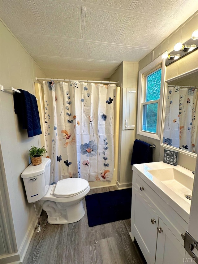 157 Phelps Rd, Madison Heights, VA 24572 - bathroom with wood finished floors, vanity, and a shower with shower curtain