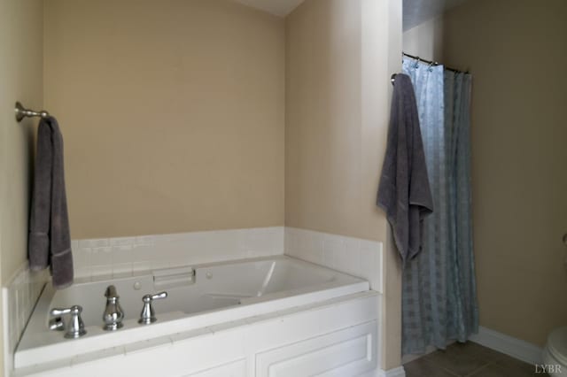 84 Jeter Ct, Lynchburg, VA 24501 - bathroom featuring tile patterned floors, a garden tub, and a shower with shower curtain