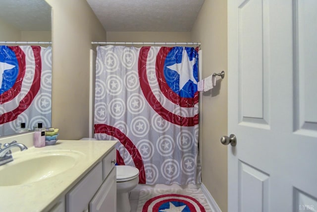 84 Jeter Ct, Lynchburg, VA 24501 - bathroom with a textured ceiling, vanity, toilet, and a shower with shower curtain