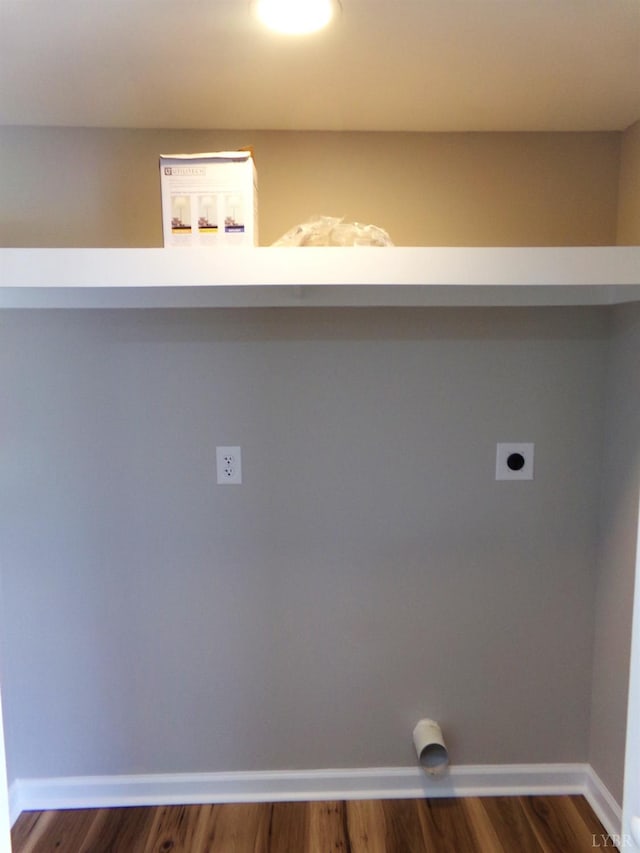 1021 Bowman Ln, Bedford, VA 24523 - washroom with electric dryer hookup, hookup for a washing machine, dark wood-type flooring, and baseboards