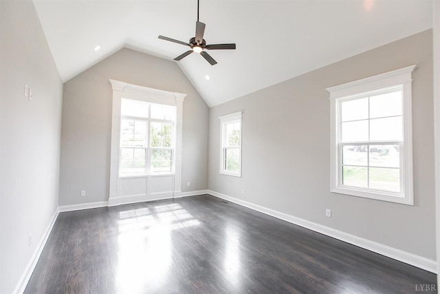 14 Deer Hollow Rd, Forest, VA 24551 - spare room featuring dark wood-type flooring, ceiling fan, baseboards, and vaulted ceiling