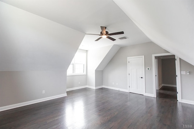 14 Deer Hollow Rd, Forest, VA 24551 - bonus room with baseboards, dark wood finished floors, a ceiling fan, visible vents, and lofted ceiling