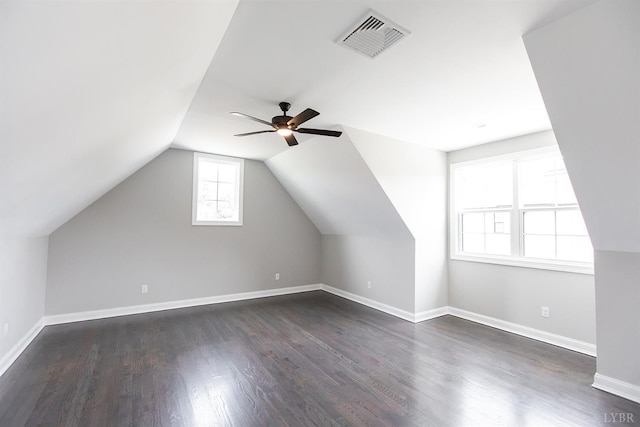 14 Deer Hollow Rd, Forest, VA 24551 - bonus room featuring baseboards, vaulted ceiling, a ceiling fan, dark wood-type flooring, and visible vents