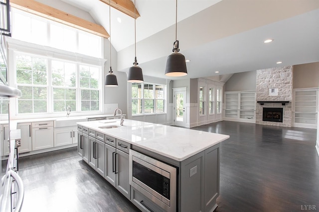 14 Deer Hollow Rd, Forest, VA 24551 - kitchen with gray cabinetry, stainless steel microwave, and a sink