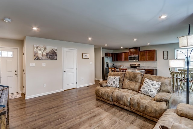201 Thicket Dr, Lynchburg, VA 24501 - living area with dark wood-style floors, recessed lighting, and baseboards