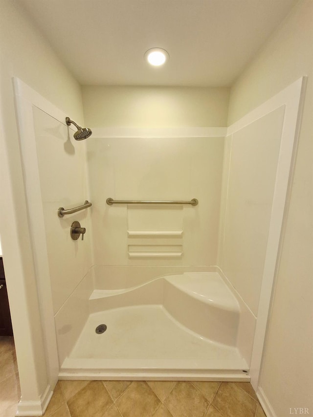 188 Oak Spring Ln, Madison Heights, VA 24572 - bathroom with a shower and tile patterned flooring