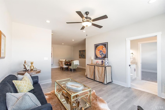 1300 Stoney Ridge Blvd Unit 206, Forest, VA 24551 - living room featuring a ceiling fan, baseboards, recessed lighting, and light wood-style flooring