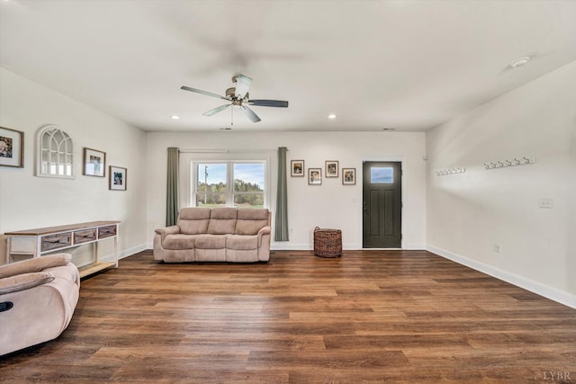 664 Collins Ferry Rd, Gladys, VA 24554 - living room with a ceiling fan, wood finished floors, recessed lighting, and baseboards