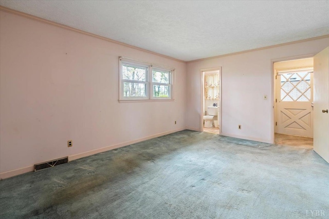 123 Knollwood Dr, Hurt, VA 24563 - unfurnished room featuring baseboards, carpet, crown molding, and a textured ceiling