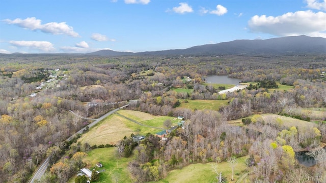 aerial view of property's location with a heavily wooded area and a mountain backdrop