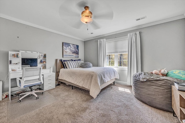 1062 Ivy Creek Dr, Forest, VA 24551 - carpeted bedroom with crown molding, a ceiling fan, and a desk