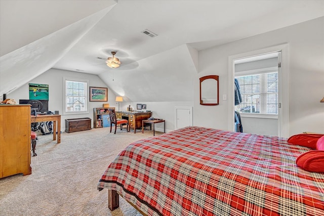 1062 Ivy Creek Dr, Forest, VA 24551 - bedroom with carpet, vaulted ceiling, and a ceiling fan