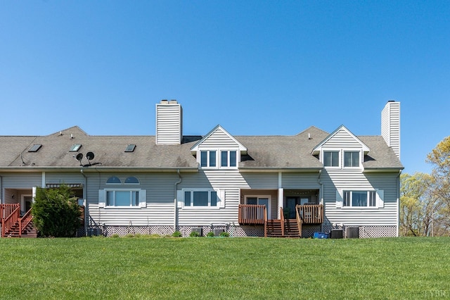 502 Fairwinds Ct, Forest, VA 24551 - rear view of property with a chimney, a lawn, a deck, and a shingled roof