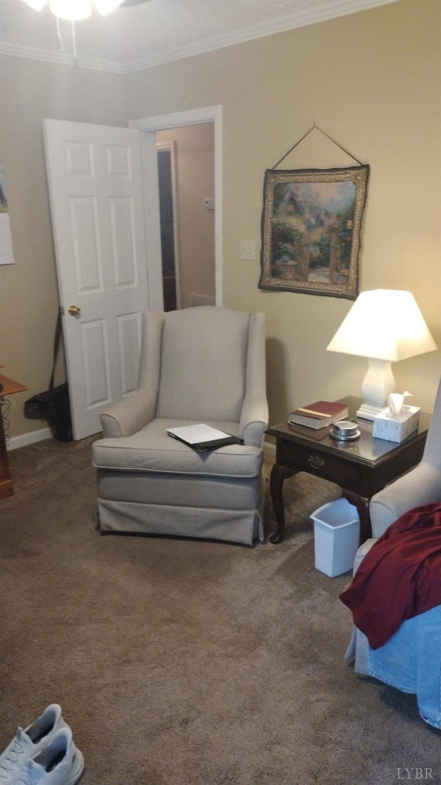 618 Prospect Rd, Hurt, VA 24563 - sitting room with carpet, baseboards, and ornamental molding