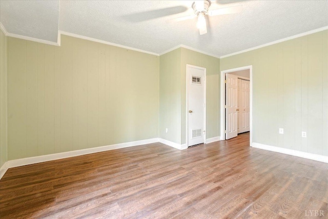 43 Nags Head Ct, Lynchburg, VA 24502 - empty room with wood finished floors, ceiling fan, baseboards, a textured ceiling, and ornamental molding