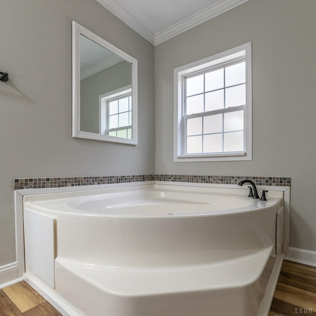 108 Trapper Ln, Vinton, VA 24179 - bathroom with crown molding, wood finished floors, and a garden tub