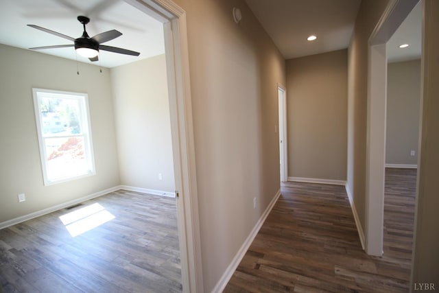 625 S St, Bedford, VA 24523 - hall with dark wood finished floors, baseboards, and recessed lighting