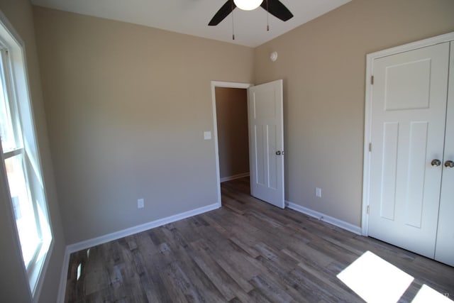 625 S St, Bedford, VA 24523 - unfurnished bedroom featuring wood finished floors, baseboards, and ceiling fan