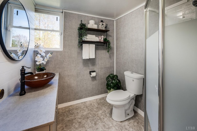 2477 Mountain Rd, Gretna, VA 24557 - full bath featuring vanity, a stall shower, baseboards, and toilet