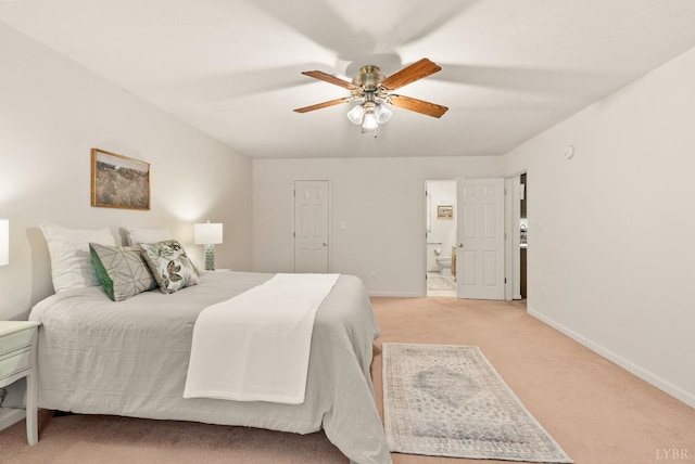 303 Somerset Pl, Rustburg, VA 24588 - bedroom with light carpet, connected bathroom, and ceiling fan