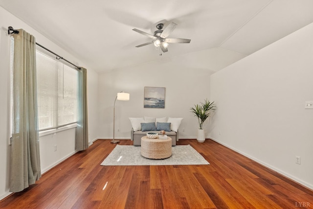 303 Somerset Pl, Rustburg, VA 24588 - living area featuring a ceiling fan, wood finished floors, and lofted ceiling