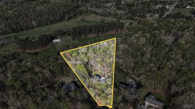 303 Somerset Pl, Rustburg, VA 24588 - aerial view of property and surrounding area with property parcel outlined and rural landscape
