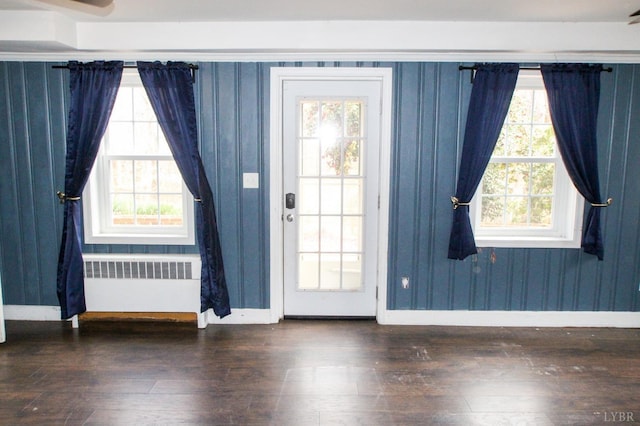1428 Club Dr, Lynchburg, VA 24503 - doorway to outside featuring radiator, wood finished floors, and baseboards