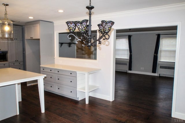 1428 Club Dr, Lynchburg, VA 24503 - kitchen with a chandelier, dark wood-style floors, light countertops, baseboards, and recessed lighting