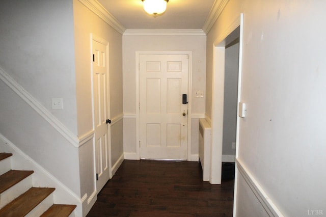 1428 Club Dr, Lynchburg, VA 24503 - corridor featuring dark wood-style floors, ornamental molding, and stairway