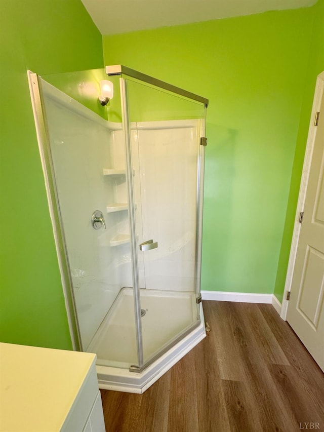 1225 Early St, Lynchburg, VA 24502 - bathroom featuring wood finished floors, a shower stall, and baseboards