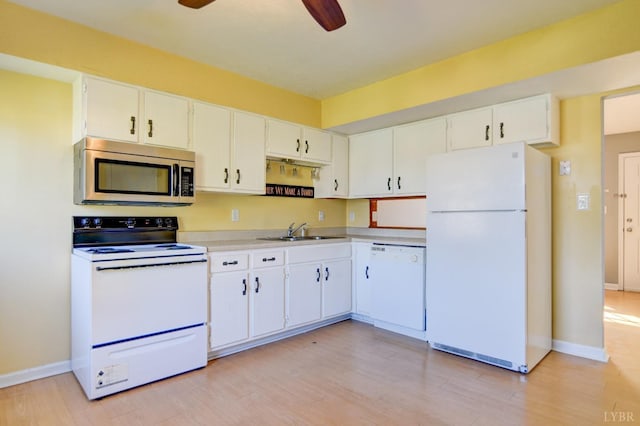 8108 Timberlake Rd Unit 135, Lynchburg, VA 24502 - kitchen with white appliances, a ceiling fan, a sink, and light wood-style flooring
