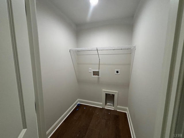 1026 Misty Mountain Rd, Lynchburg, VA 24502 - washroom featuring hookup for an electric dryer, dark wood-style flooring, hookup for a washing machine, and baseboards