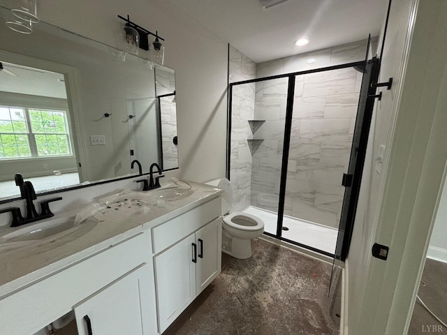1026 Misty Mountain Rd, Lynchburg, VA 24502 - full bathroom with double vanity, toilet, and a marble finish shower