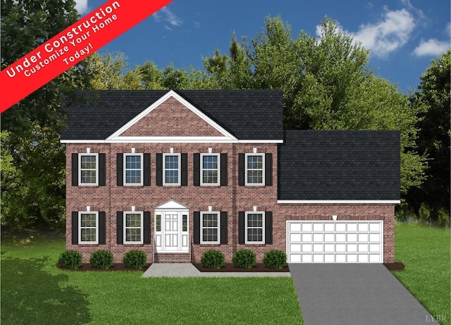 22 Lochwood Hill Dr, Goode, VA 24556 - view of front of property with a front yard, asphalt driveway, an attached garage, and brick siding