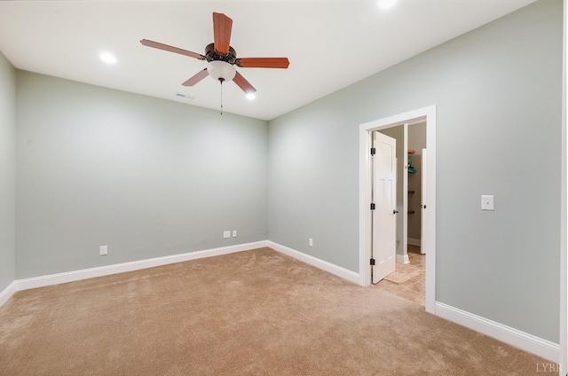 1310 Whispering Springs Ct, Forest, VA 24551 - empty room with recessed lighting, ceiling fan, light colored carpet, and baseboards