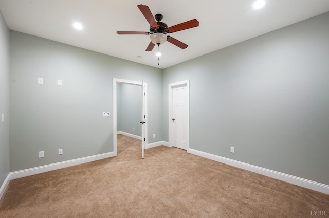 1310 Whispering Springs Ct, Forest, VA 24551 - spare room featuring recessed lighting, ceiling fan, light colored carpet, and baseboards
