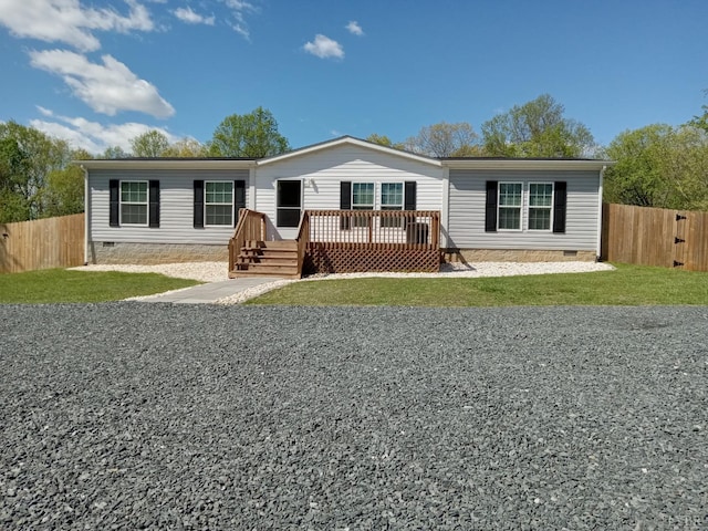 839 Cedar Gate Rd, Monroe, VA 24574 - manufactured / mobile home with crawl space and a wooden deck