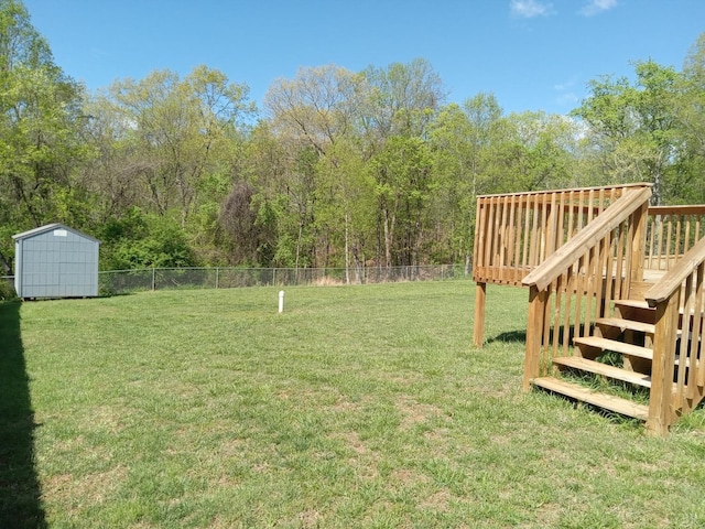 839 Cedar Gate Rd, Monroe, VA 24574 - view of yard featuring a shed, a deck, and stairs