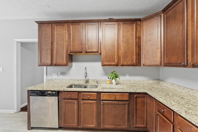 5712 Cottontown Rd, Forest, VA 24551 - kitchen with dishwasher, a sink, light stone countertops, baseboards, and a textured ceiling