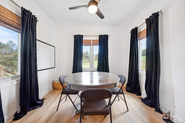 dining area with light wood finished floors and plenty of natural light
