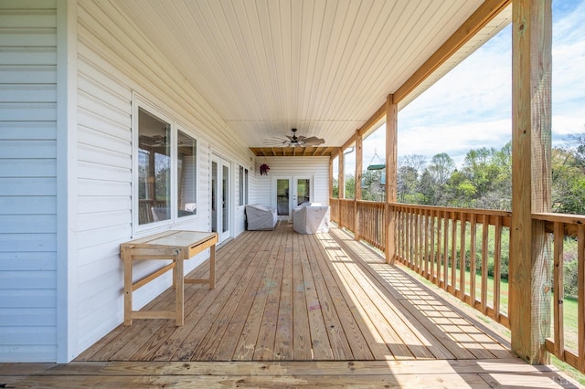 2236 Goode Station Rd, Goode, VA 24556 - wooden terrace with french doors and a ceiling fan