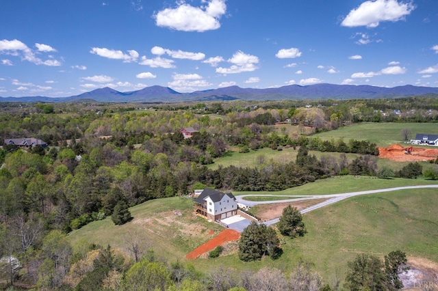 bird's eye view with a mountain view and a view of trees