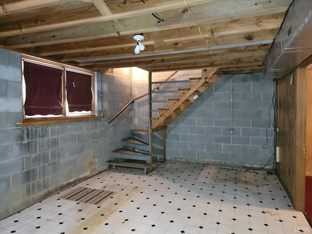 1418 Mitchell Rd, Chatham, VA 24531 - unfinished below grade area featuring stairs and tile patterned floors