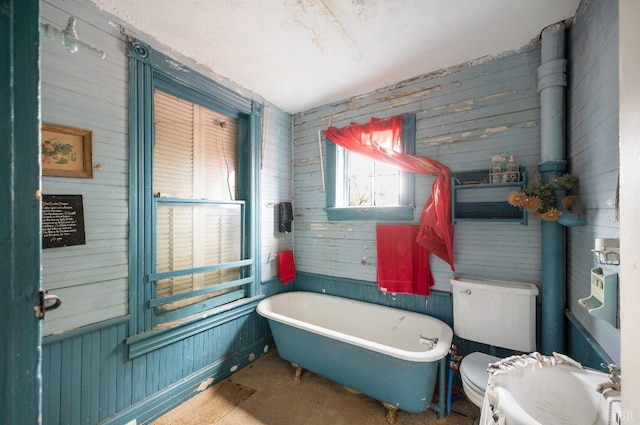 119 Harrison St, Lynchburg, VA 24504 - bathroom featuring wooden walls, a freestanding tub, and toilet