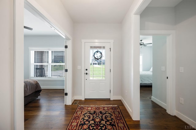 1033 Elk Creek Rd, Forest, VA 24551 - foyer with dark wood-style floors, a ceiling fan, and baseboards