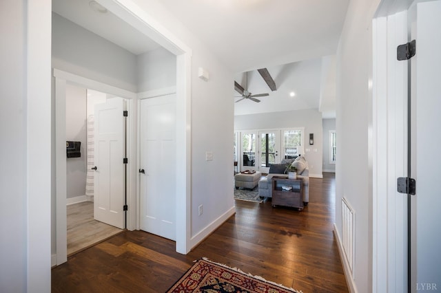 1033 Elk Creek Rd, Forest, VA 24551 - hall featuring dark wood-style floors, baseboards, recessed lighting, and lofted ceiling