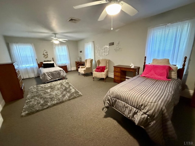 2134 Westerly Dr, Lynchburg, VA 24501 - bedroom featuring visible vents, carpet flooring, a ceiling fan, and multiple windows