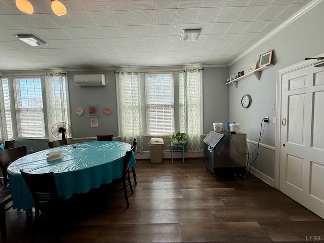 2134 Westerly Dr, Lynchburg, VA 24501 - dining space featuring a wall mounted air conditioner, a wealth of natural light, ornamental molding, and wood finished floors